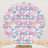 Lofaris Circle Purple Pink Mermaid Backdrop For Birthday Party